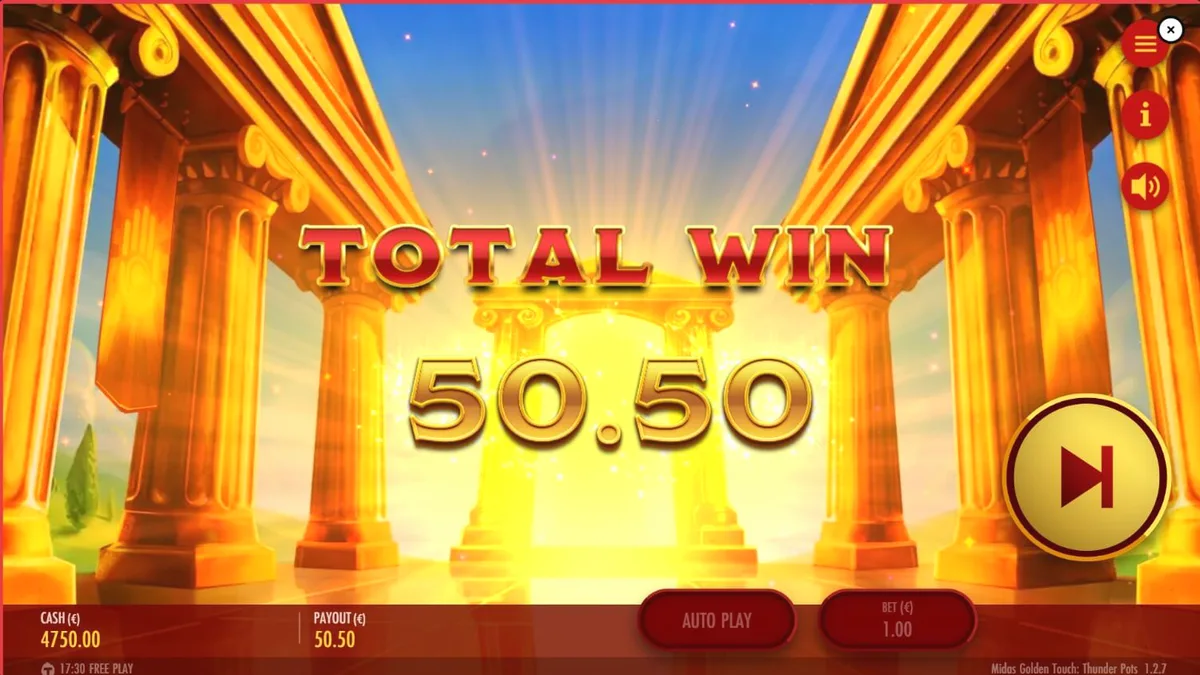 Tampilan visual slot Midas Golden Touch: Thunder Pots dengan tema emas dan mitologi